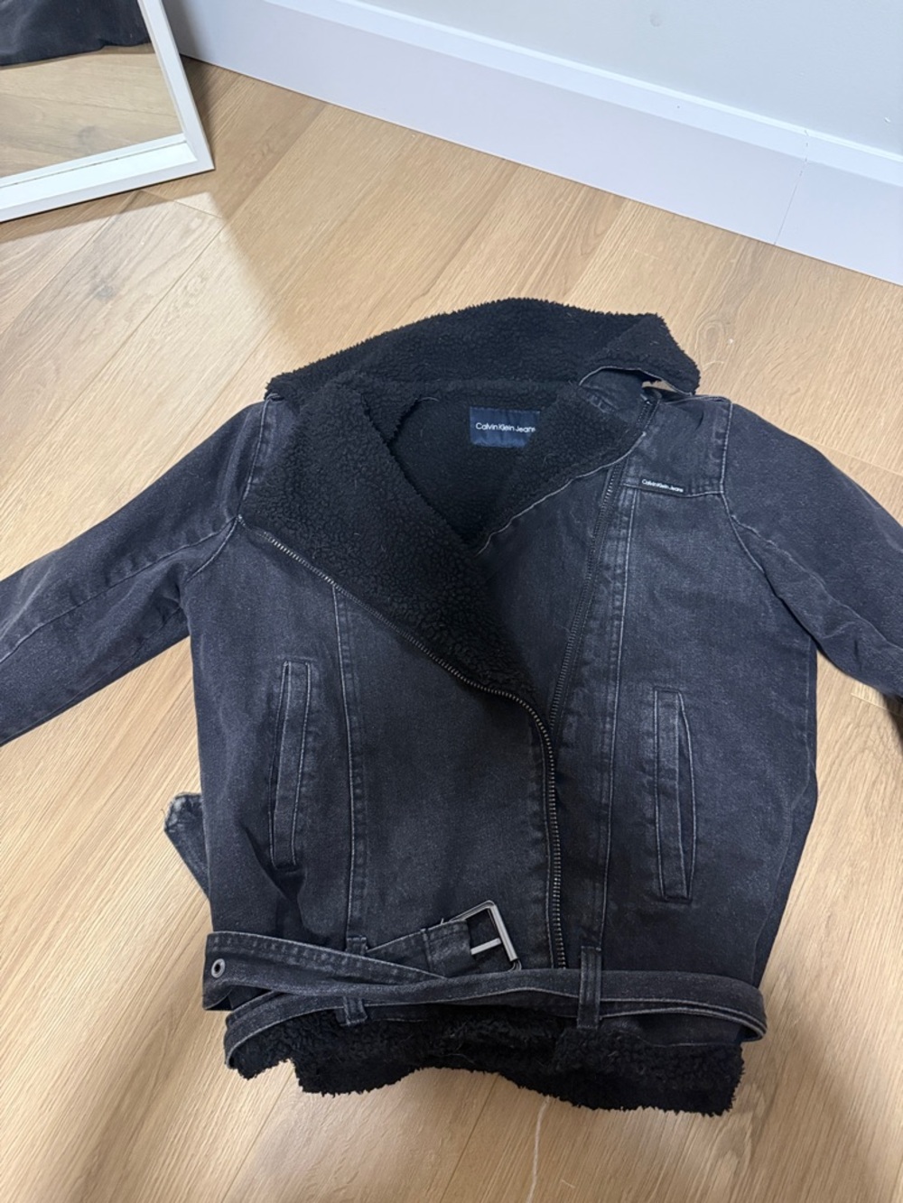 Calvin Klein Black Sherpa Denim-Style Jacket